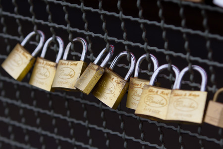 Love padlocks on the fence of Hohenzollern bridgeの写真素材