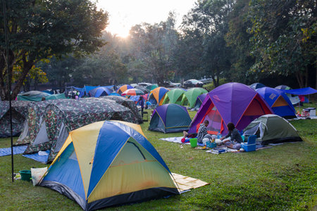 Nakhon Ratchasima, Thailand - December 05, 2014:  crowd camping in Khaoyai National Park on public holidayのeditorial素材