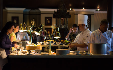 Chiang Mai, Thailand - Feb 1, 2014: Food bar at Agaligo restaurant in Dhara Dhevi resortのeditorial素材