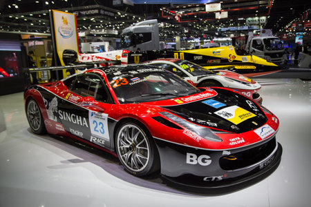 Bangkok, Thailand - December 11, 2017: Ferrari 458 Challenge Singha Motorsport Team presented in Motor Expo Show 2017のeditorial素材