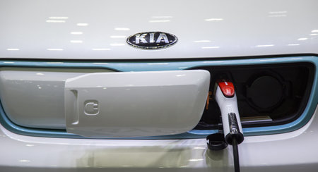 Bangkok, Thailand - December 11, 2017: KIA SOUL EV Electric Car DC fast charge presented in Motor...