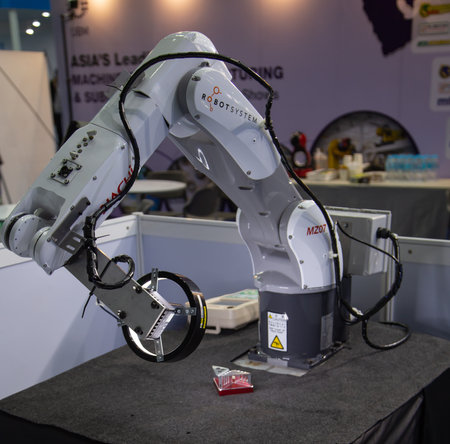 Bangkok, Thailand - June 14, 2018: Nachi Robotics Ultra High-Speed Robotic Arm display in ProPak Asia 2018のeditorial素材
