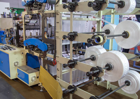 Extruder of polyethylene for industry process of plastic bagのeditorial素材
