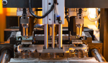 Raw material of PET plastic bottle on blowing machine pre-heat processのeditorial素材