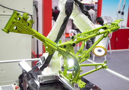 Bangkok, Thailand - June 20, 2018: Kawasaki robot arm vision inspect assembly part display in Manufacturing Expo 2018のeditorial素材