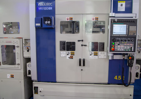 Bangkok, Thailand - November 21, 2018: Twin Spindle CNC Chucker machine display in Metalex 2018のeditorial素材