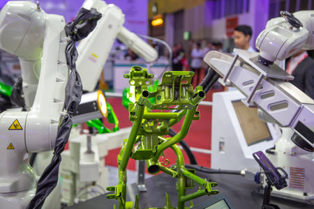 Bangkok, Thailand - November 23, 2018: Kawasaki robot arm vision inspect assembly part display in Metalex 2018のeditorial素材