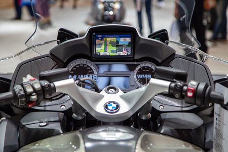 Nonthaburi, Thailand - December 4, 2018: Speedometer and GPS of BMW R 1200 RT presented in Motor Expo 2018のeditorial素材