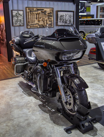 Nonthaburi, Thailand - December 4, 2018: Harley Davidson Road Glide Ultra FLTRU motorcycle presented...