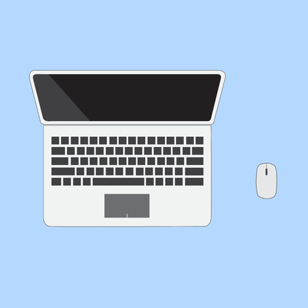 Computer notebook with mouse on blue backgroundのイラスト素材