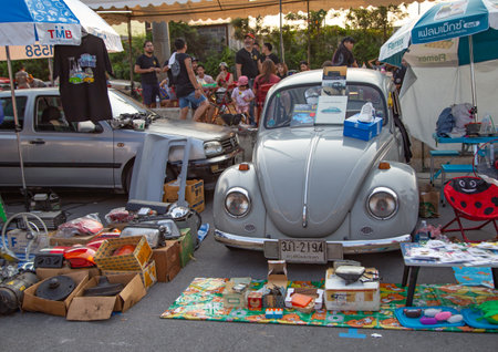 Bangkok, Thailand - February 9, 2019: VW beetle owner sell VW used spare parts at volkswagen club meeting in Siam VW festivalのeditorial素材