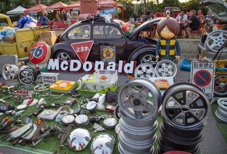 Bangkok, Thailand - February 9, 2019: VW bettle owner sell VW used spare parts at volkswagen club meeting in Siam VW festivalのeditorial素材