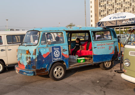 Bangkok, Thailand - February 9, 2019: Vintage VW van owners gathering at volkswagen club meeting in...