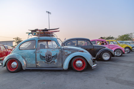 Bangkok, Thailand - February 9, 2019: Vintage Volkswagen beetle show in volkswagen club meeting in Siam VW festivalのeditorial素材