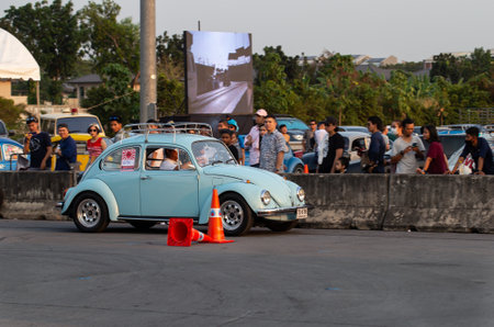Bangkok, Thailand - February 9, 2019: Volkswagen beetle driver race gymkhana in volkswagen club meeting in Siam VW festivalのeditorial素材