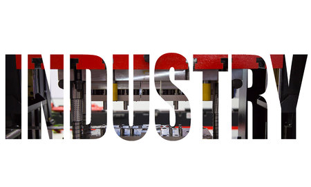 Industry text logo graphic design with hydraulic press machineの写真素材