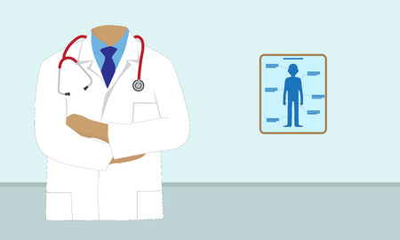 Doctor with stethoscope and human body chart on the wallのイラスト素材