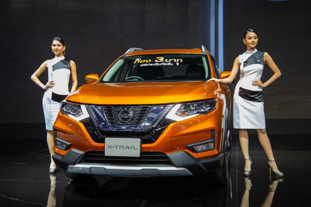 Nonthaburi, Thailand - April 3, 2019: Presenters pose with Nissan X-TRAIL in Motor Show 2019のeditorial素材
