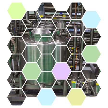 Tubular Aseptic UHT Pasteurizer graphic design in hexagon shape