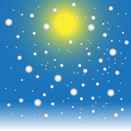 Vector illustration of falling snow on blue sky background in winter with sunshineのイラスト素材