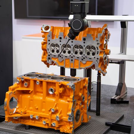 CMM Coordinate Measuring Dimension Machine inspecting engine part