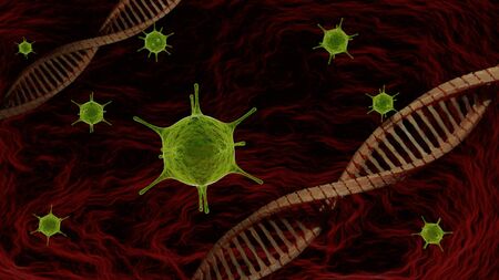 Cells of the corona virus flow and blink in blood stream transmitted between animals and people....