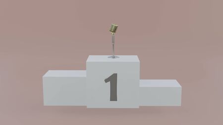 Singer winners with microphone on first place podium with spotlight. 3D rendering imageの写真素材