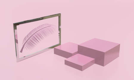 Square cube product stand display mock-up in pink tone. Beauty and fashion concept. 3D render...