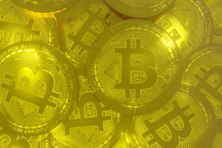 Bitcoin gold coin background. Cryptocurrency concept. 3D rendering imageの写真素材