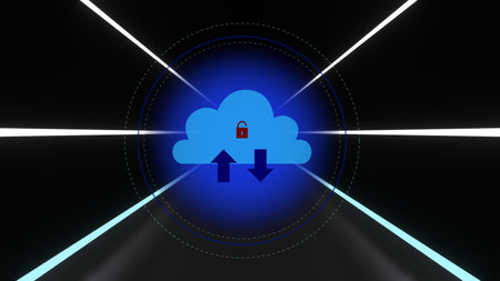 Cloud security technology concept. Data storage. Internet and networking. 3D rendering image