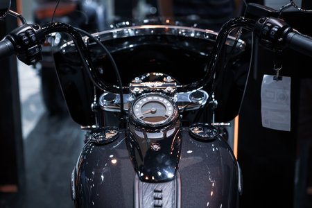 Bangkok, Thailand - April 4, 2021: View of Harley Davidson Heritage Classic speedometer exhibited in BANGKOK INTERNATIONAL MOTOR SHOW 2021のeditorial素材