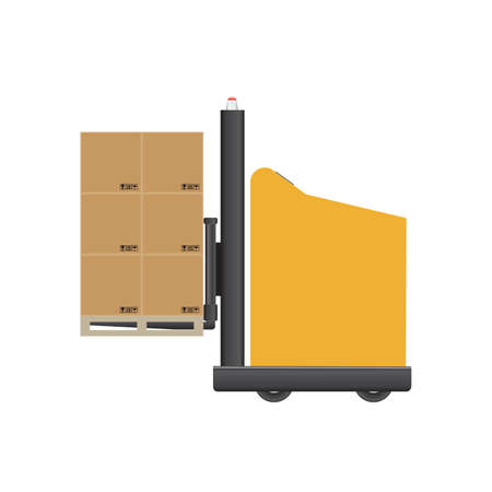AGV Automated Guided Vehicles forklift trucks transport pallet of goods on white background. Vector and illustration design.のイラスト素材