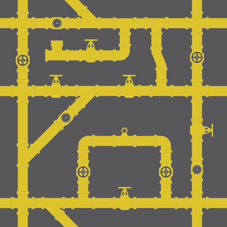Seamless plumbing pattern. Industrial pipe and fitting repeat background. Vector and illustration...