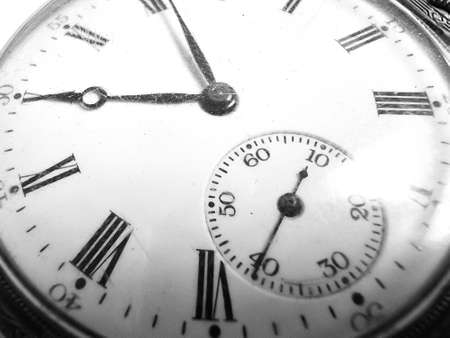 Close up of vintage railroad grade old pocket watch.