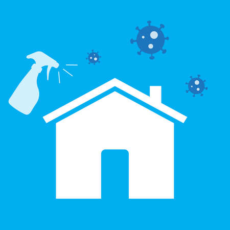 Creative home cleaning service logo. Coronavirus bacteria and germ protection. Hygiene home disinfectant services. Vector and illustration design.のイラスト素材