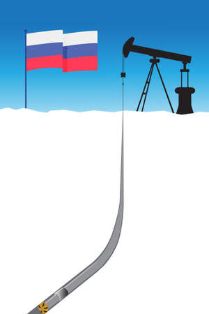 Oil derrick on snow in the winter of Russia energy exploration and production with Russian flag. Vector and illustration design.のイラスト素材