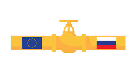 Fuel gas pipeline and valve transportation of Russia and European Union country. Vector and illustration design.のイラスト素材