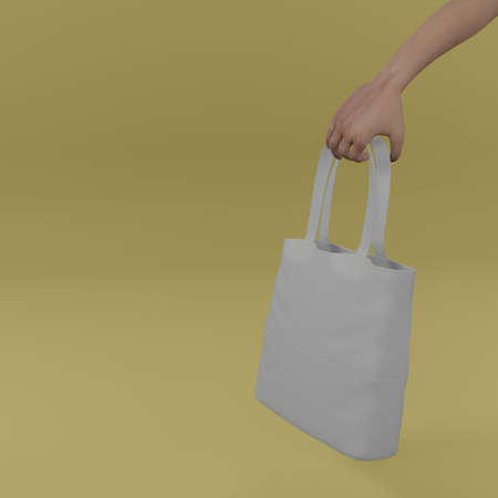 Hand carry white leather bag for template mockup product. 3D illustration image.の写真素材