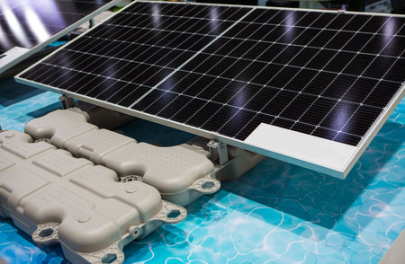 Floating solar cell panels for generate the electric in solar farm renewable energy industryの写真素材