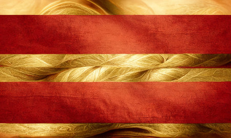 Gold and red texture background. Luxury clothes material backdrop. 3D rendering image.の写真素材