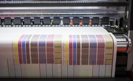 Tested ink paper in print shop. Printing industry.の写真素材