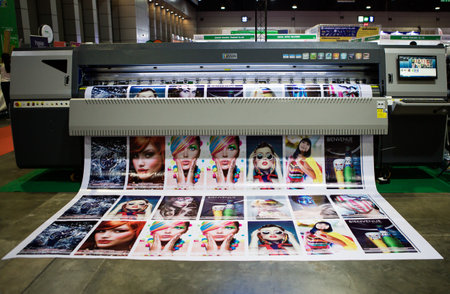 Bangkok, Thailand - March 31, 2023: Wide format digital ink jet printer display in Print Tech 2023.のeditorial素材