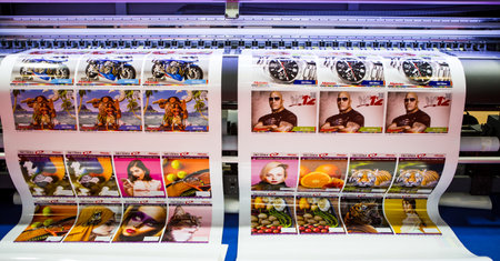 Bangkok, Thailand - March 31, 2023: Wide format digital ink jet printer display in Print Tech 2023.