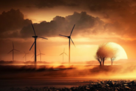 Renewable energy concept backgrounds. Blur image of wind turbines.の写真素材