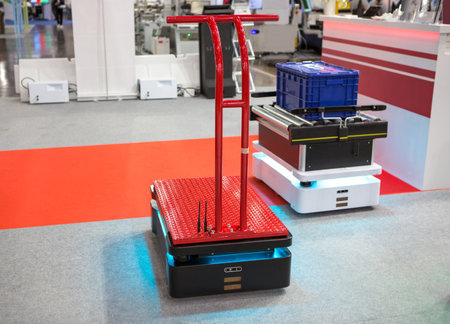 Autonomous Mobile Robot transport in modern warehouse. Smart industry.の写真素材