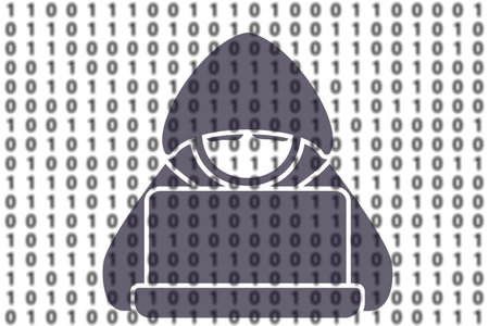 Hacker on white digital background. 3D illustration image.