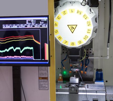 CNC vertical machining center. Industrial manufacturing machine.