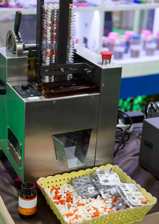 Capsule pack deblistering machine. Pills blister removal.の写真素材