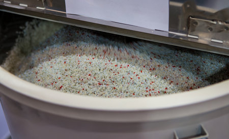 Plastic pellets mixer. Plastic granulates mixing machine.