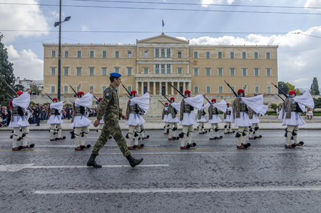 Athens, Greece - March 17, 2013: Ceremonial changing of the presidential guard in front of the Greek Parliament in Syntagma squareのeditorial素材